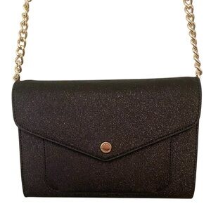 Kate Spade New York Tinsel Black Sparkle Flap Crossbody Handbag Glitter Purse